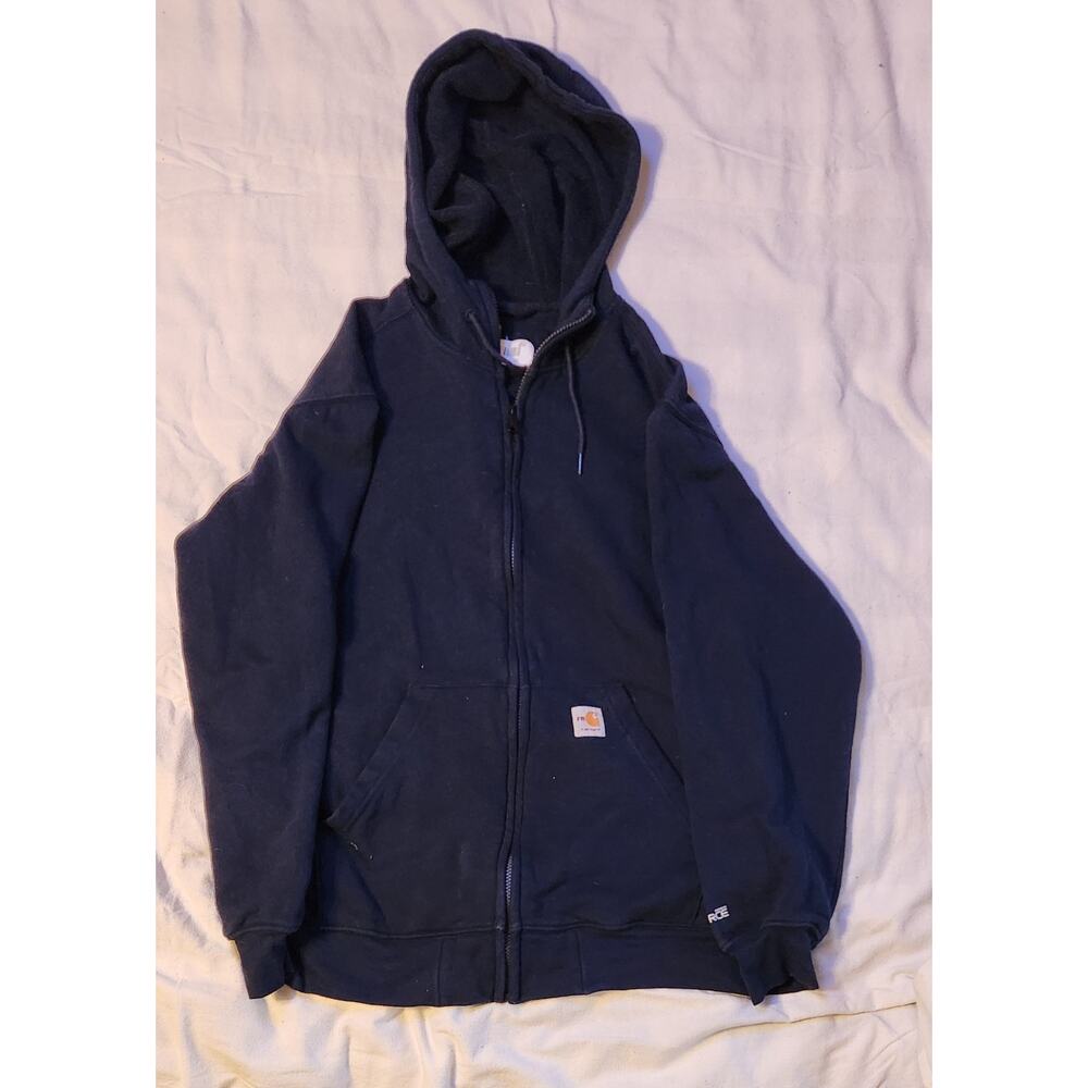 Carhartt Force Midweight Fire Resistant Hooded Sweatshirt Navy Blue Size Large